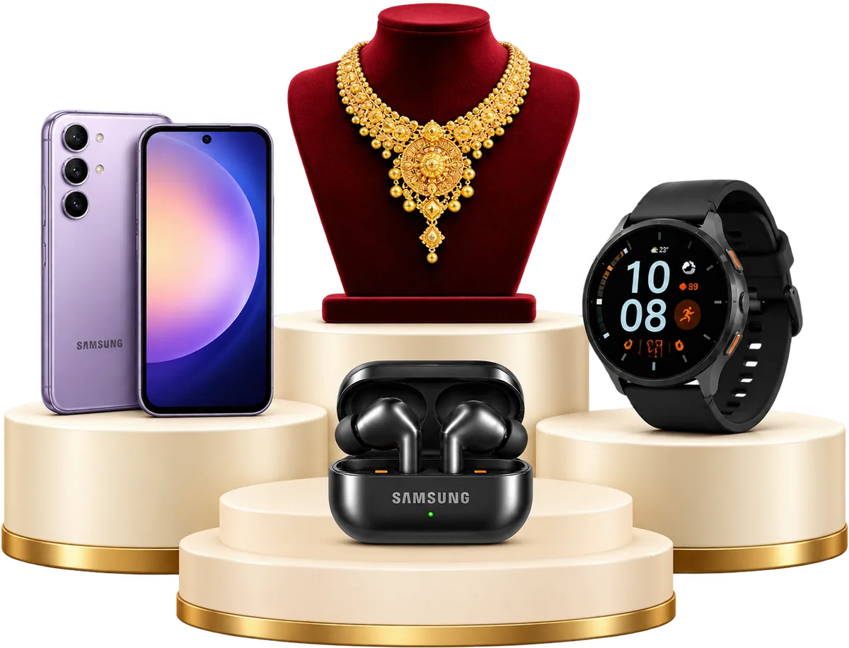 Prizes to win: a Samsung smartphone, a gold necklace, a smartwatch and Samsung earbuds